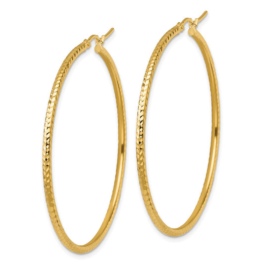 10k Yellow Gold Diamond-cut 2mm Round Tube Hoop Earrings