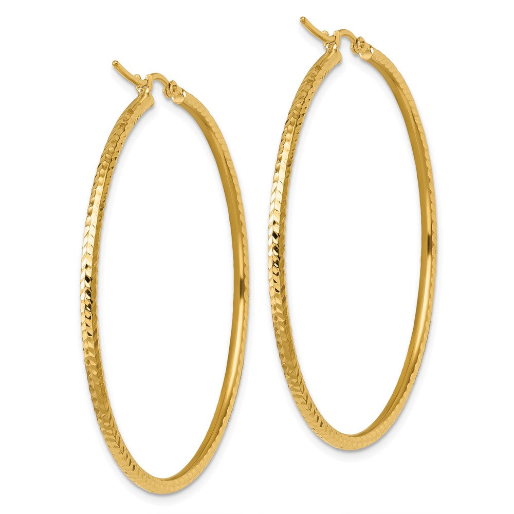 10k Yellow Gold Diamond-cut 2mm Round Tube Hoop Earrings