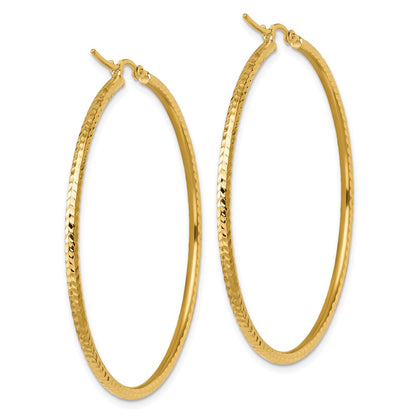 10k Yellow Gold Diamond-cut 2mm Round Tube Hoop Earrings
