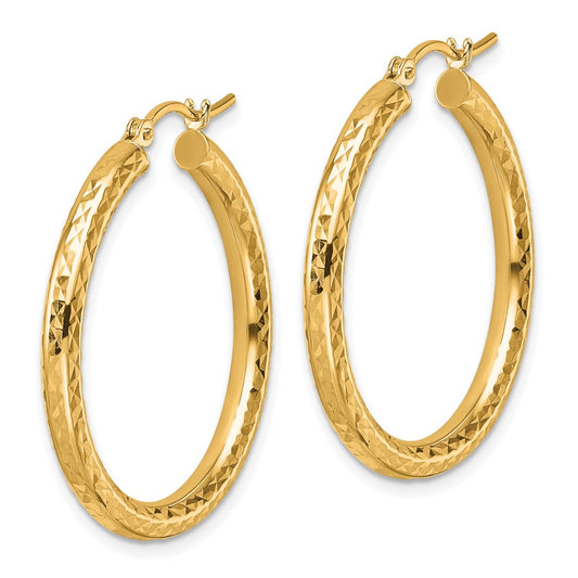 10k Yellow Gold Diamond-cut 3mm Round Hoop Earrings