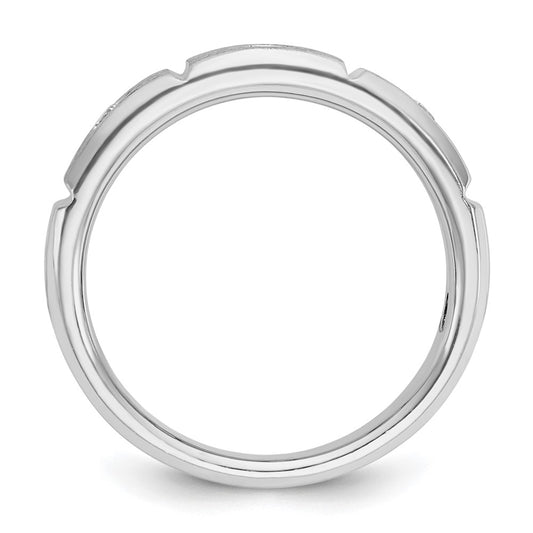 14k White Gold Men's Polished Satin 3-Stone 1/5 Carat Diamond Ring Size 10