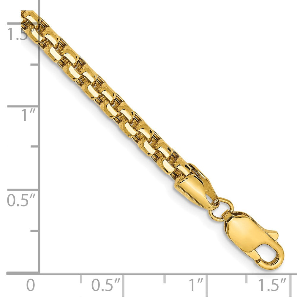 14k Yellow Gold 3.6mm Semi-Solid Round Box with Lobster Clasp Bracelet 8 inch