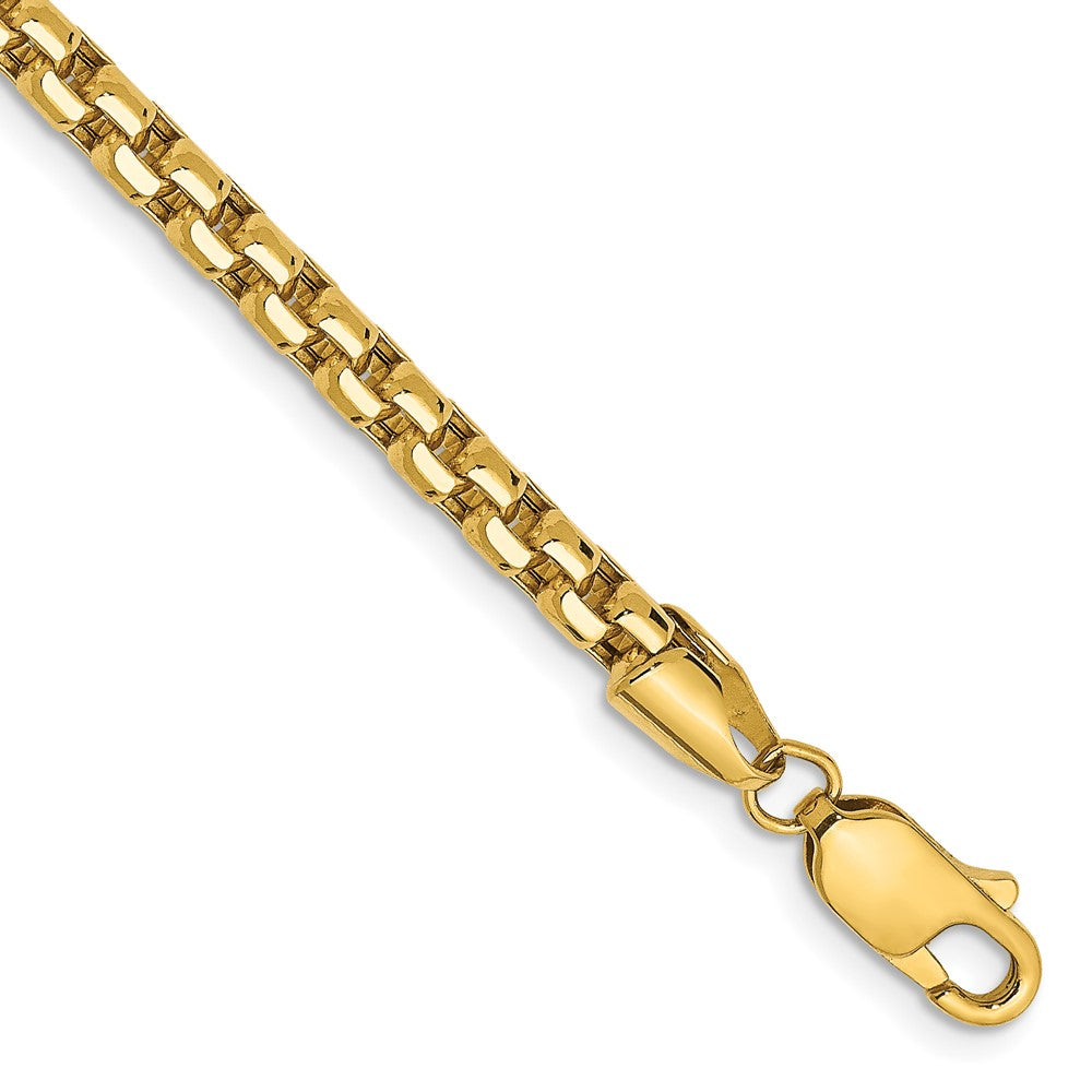 14k Yellow Gold 3.6mm Semi-Solid Round Box with Lobster Clasp Bracelet 8 inch