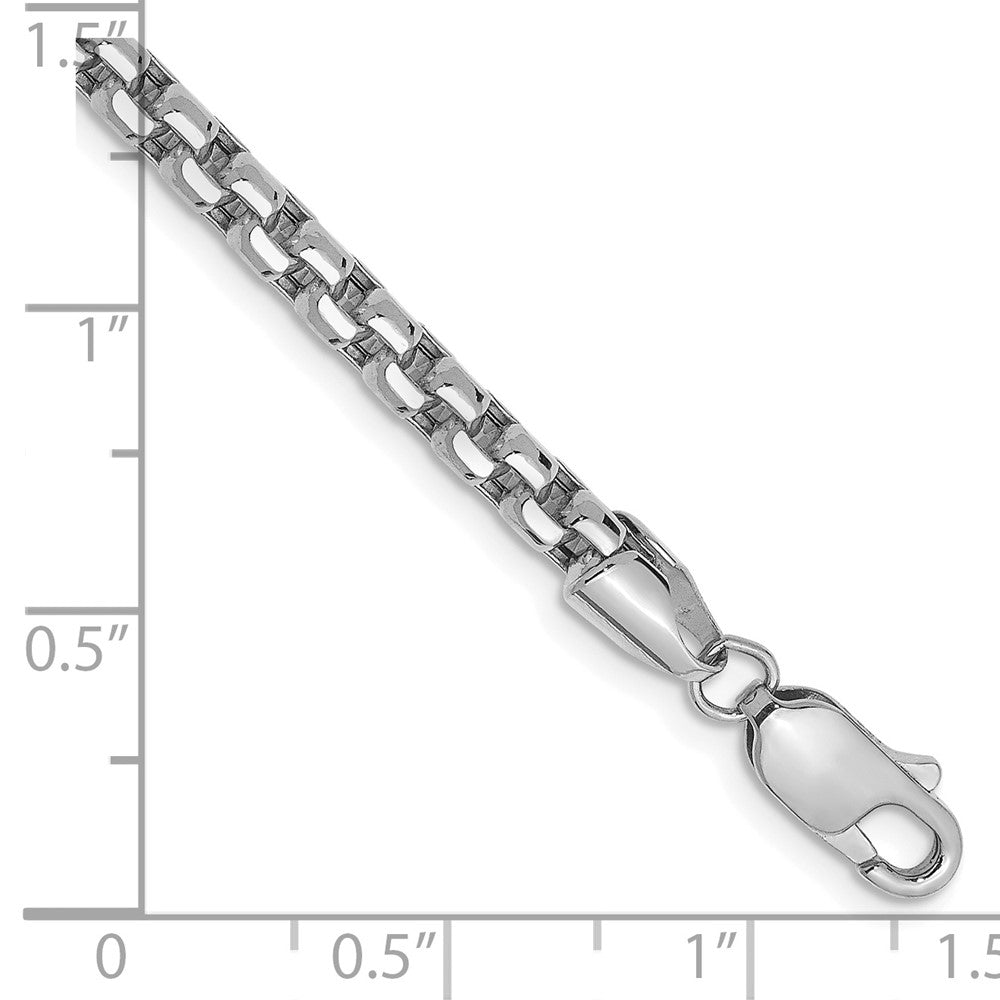 14K White Gold 3.6mm Semi-Solid Round Box with Lobster Clasp Bracelet 7 inch