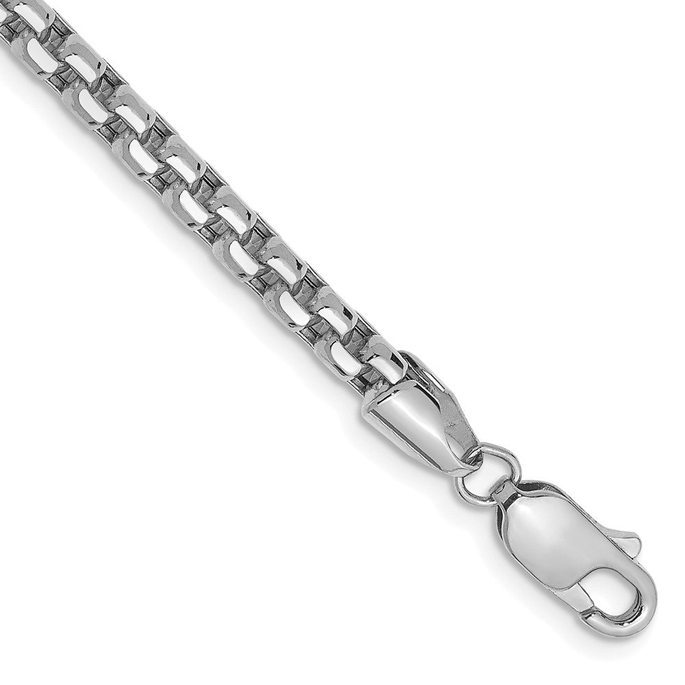14K White Gold 3.6mm Semi-Solid Round Box with Lobster Clasp Bracelet 7 inch