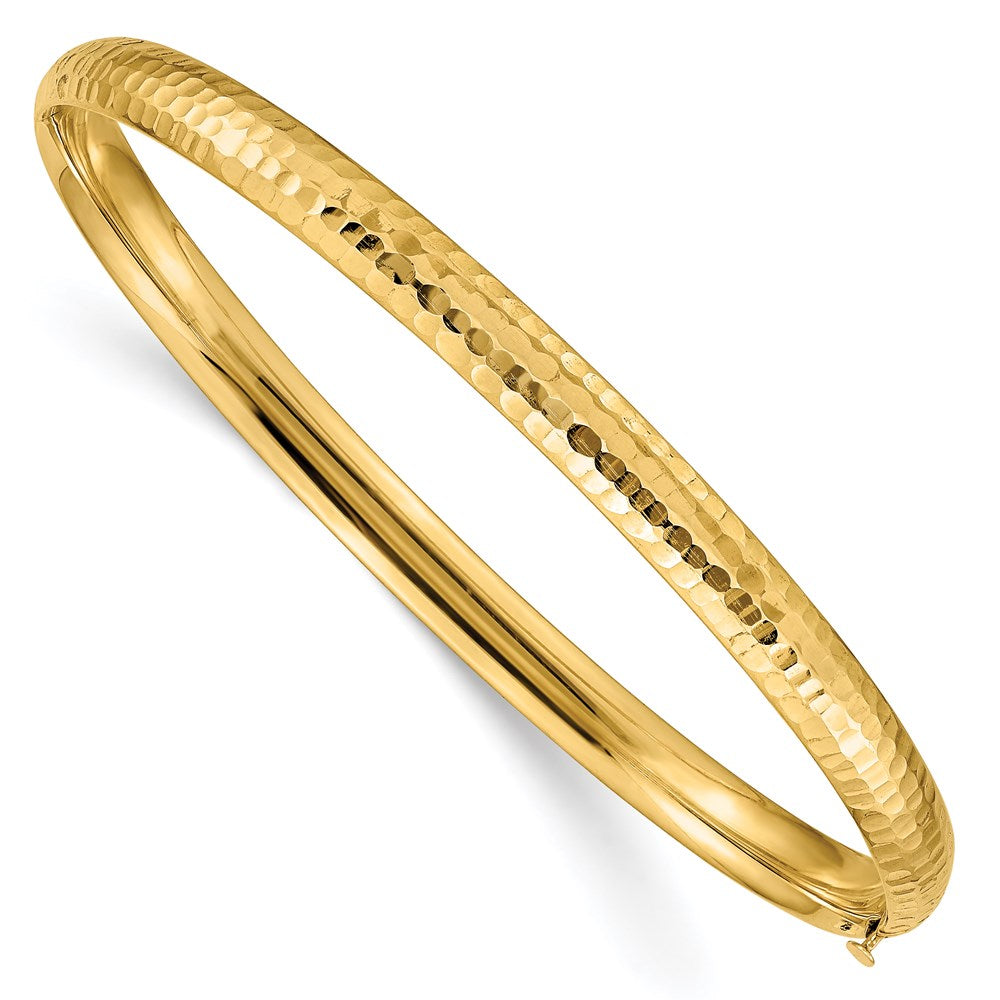 14k Yellow Gold 3/16 Polished Fancy Hammered 4.75mm Hinged Oval Bangle Bracelet