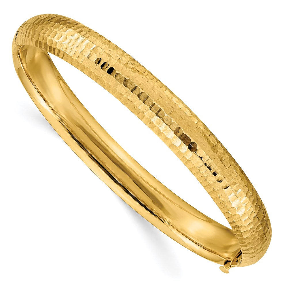 14k Yellow Gold 5/16 Polished Fancy Hammered 8.75mm Hinged Oval Bangle Bracelet