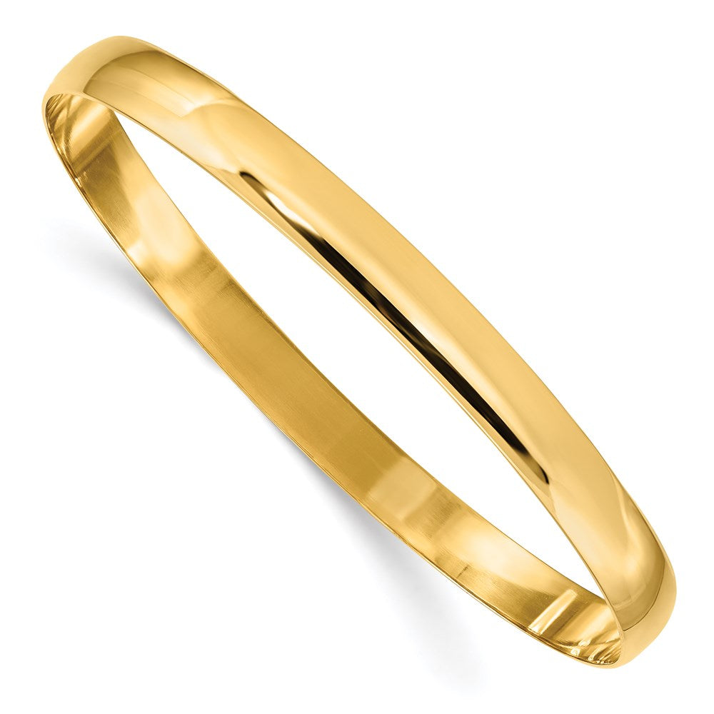 14k Yellow Gold 6mm Solid Polished Half-Round Slip-On Round Bangle Bracelet