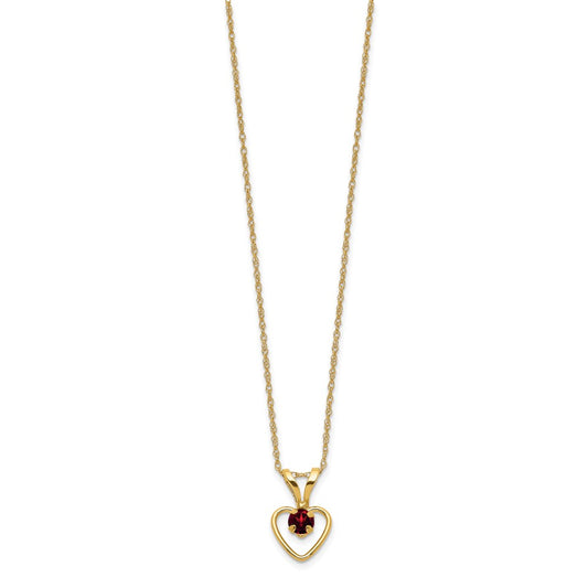 14k Yellow Gold 3mm Garnet Birthstone Heart Pendant Necklace 18"