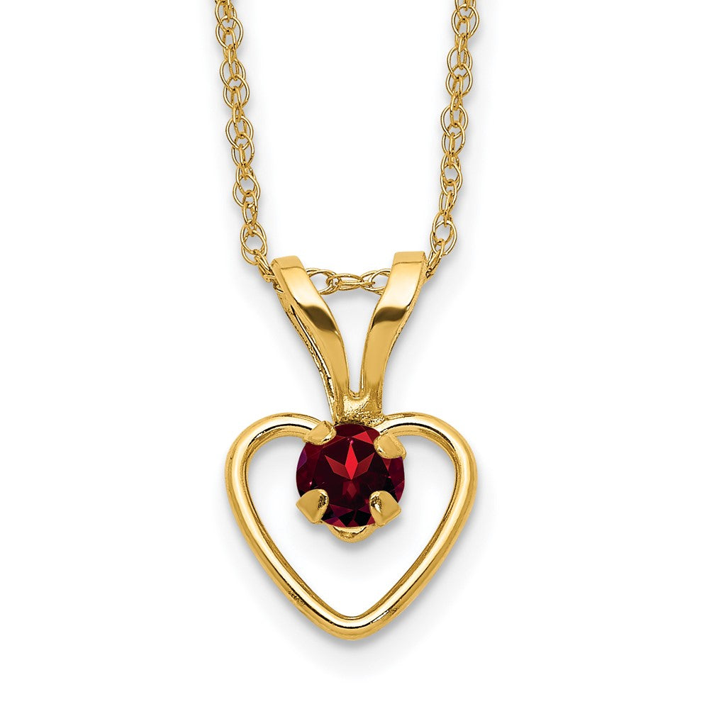 14k Yellow Gold 3mm Garnet Birthstone Heart Pendant Necklace 18"