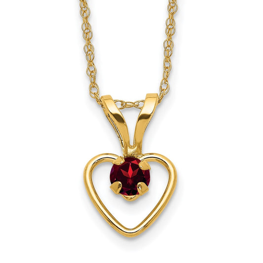 14k Yellow Gold 3mm Garnet Birthstone Heart Pendant Necklace 18"
