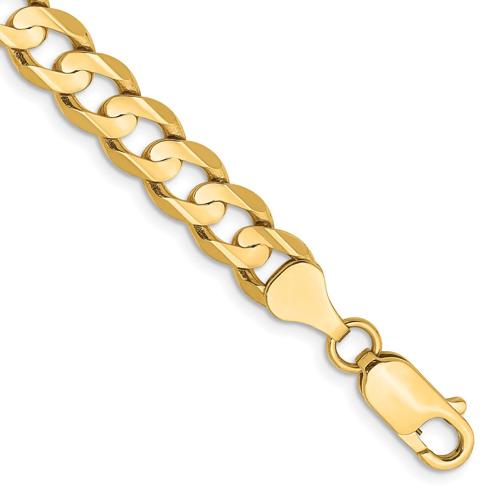 14k Yellow Gold 6.75mm Open Concave Curb Chain Bracelet 9 inch with Lobster Clasp