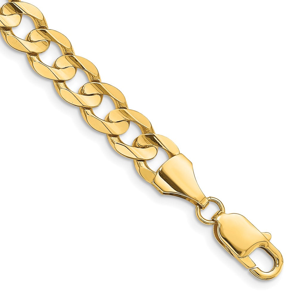 14k Yellow Gold 8.5mm Open Concave Curb Chain Bracelet 9 inch with Lobster Clasp