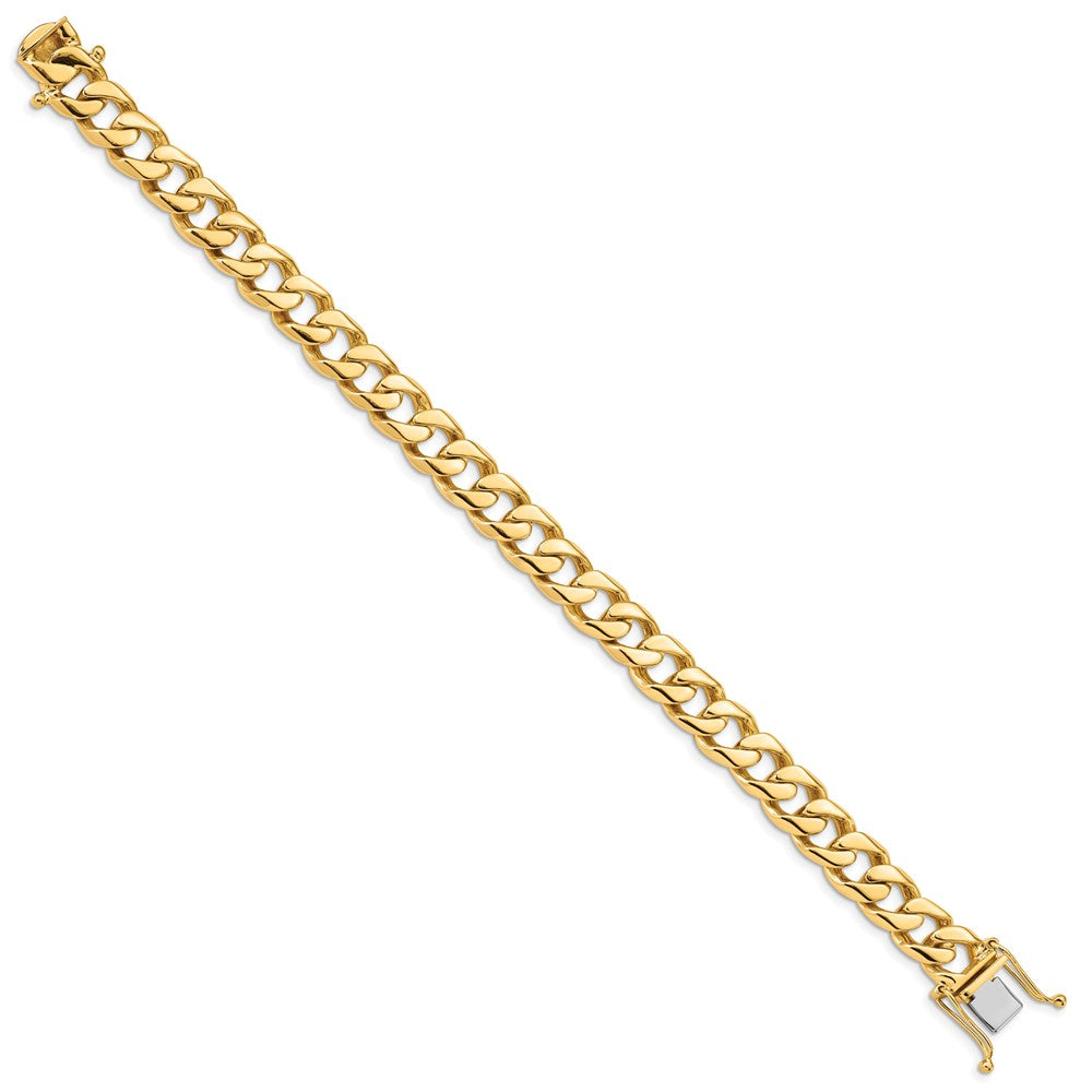 14k Yellow Gold 9.7mm Hand Polished Flat Beveled Curb Link Bracelet 8 inch with Box Catch Clasp