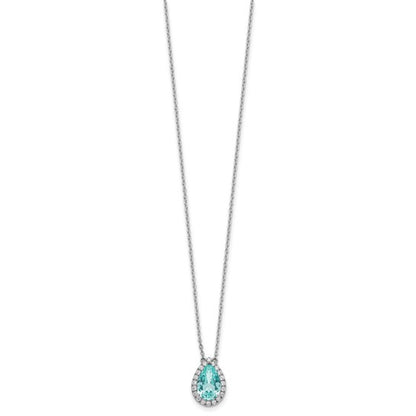 1/4 Ct Lab Grown Diamond and Paraiba Oval Halo Pendant Necklace 18" in 14k White Gold VS/SI, G