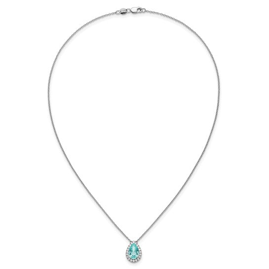1/4 Ct Lab Grown Diamond and Paraiba Oval Halo Pendant Necklace 18" in 14k White Gold VS/SI, G