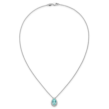 1/4 Ct Lab Grown Diamond and Paraiba Oval Halo Pendant Necklace 18" in 14k White Gold VS/SI, G