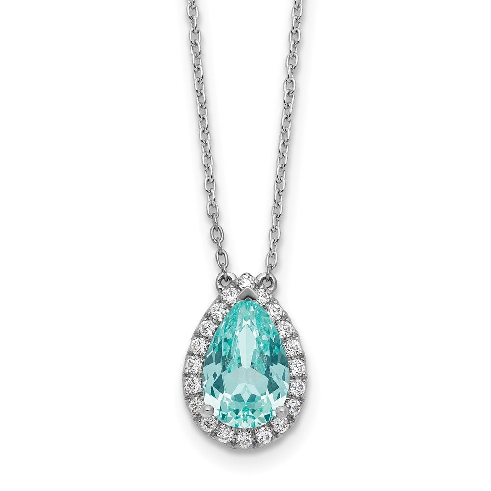 1/4 Ct Lab Grown Diamond and Paraiba Oval Halo Pendant Necklace 18" in 14k White Gold VS/SI, G