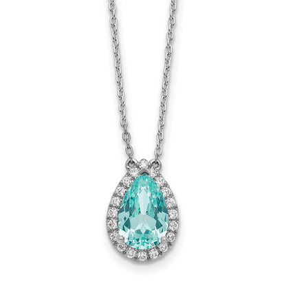1/4 Ct Lab Grown Diamond and Paraiba Oval Halo Pendant Necklace 18" in 14k White Gold VS/SI, G