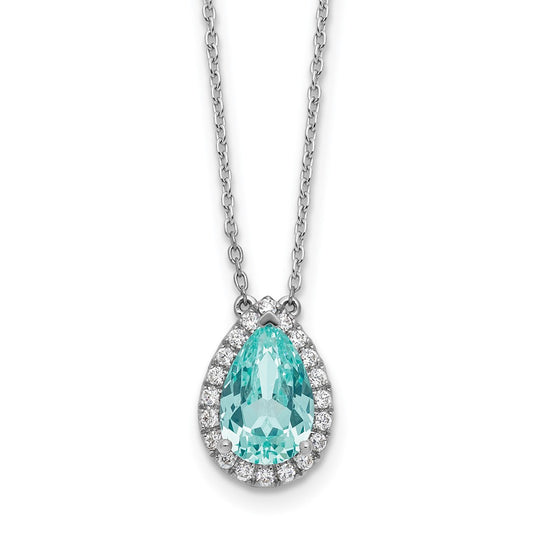 1/4 Ct Lab Grown Diamond and Paraiba Oval Halo Pendant Necklace 18" in 14k White Gold VS/SI, G