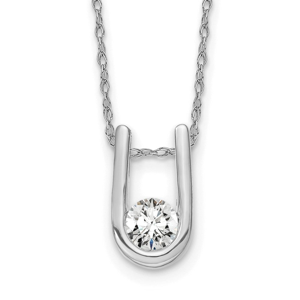 14k White Gold 1/3 Ct Lab Grown Diamond U-Shape Pendant Necklace 18" VS/SI, G