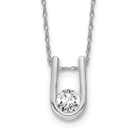 14k White Gold 1/3 Ct Lab Grown Diamond U-Shape Pendant Necklace 18" VS/SI, G