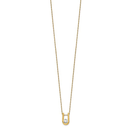 14k White Gold 1/3 Ct Lab Grown Diamond U-Shape Pendant Necklace 18" VS/SI, G
