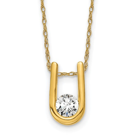 14k White Gold 1/3 Ct Lab Grown Diamond U-Shape Pendant Necklace 18" VS/SI, G
