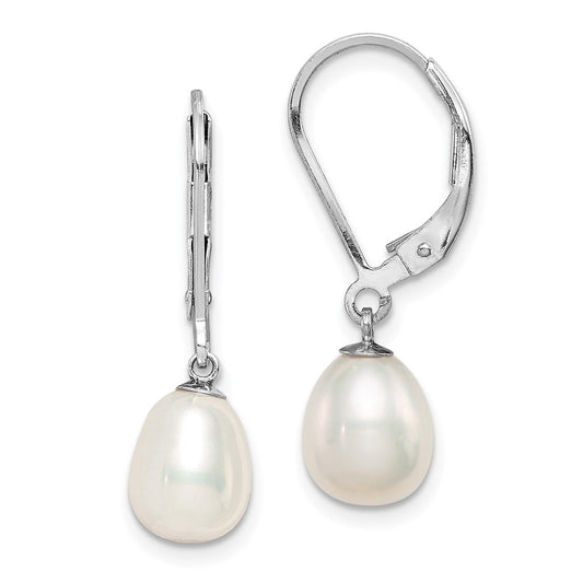 Sterling Silver 7-8mm White Teardrop Freshwater Cultured Pearl Lever back Dangle Earrings