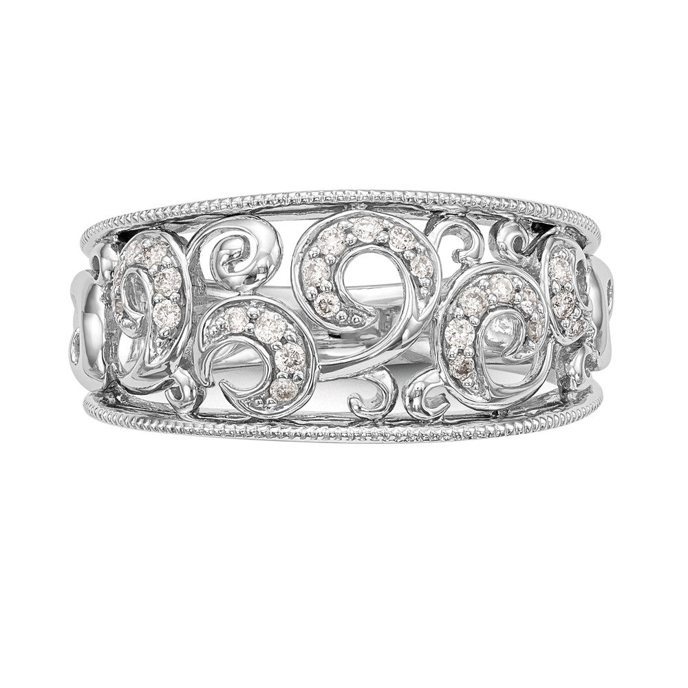 14K White Gold Swirled 1/6 Ct Diamond Wedding Band Ring