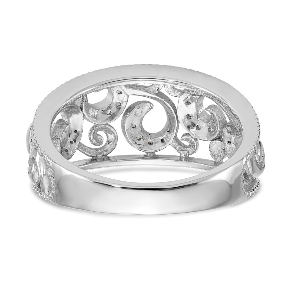14K White Gold Swirled 1/6 Ct Diamond Wedding Band Ring