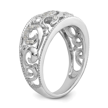 14K White Gold Swirled 1/6 Ct Diamond Wedding Band Ring
