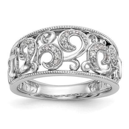 14K White Gold Swirled 1/6 Ct Diamond Wedding Band Ring