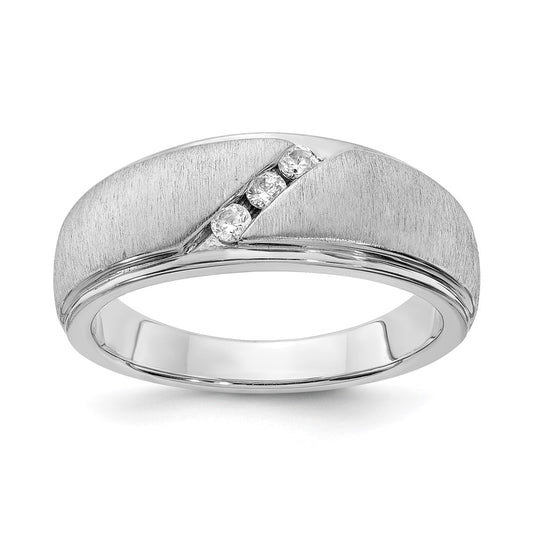 14k White Gold 3-Stone 1/6 carat Diamond Men's Band Size 10