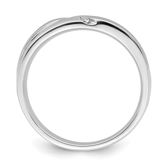 14K White Gold 3-Stone Satin and Polished 1/20 carat Diamond Men's Band Size 10