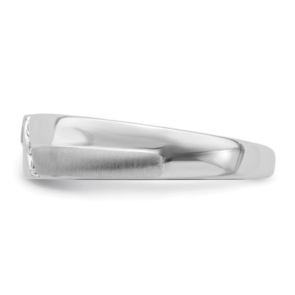 14K White Gold 3-Stone Satin and Polished 1/20 carat Diamond Men's Band Size 10
