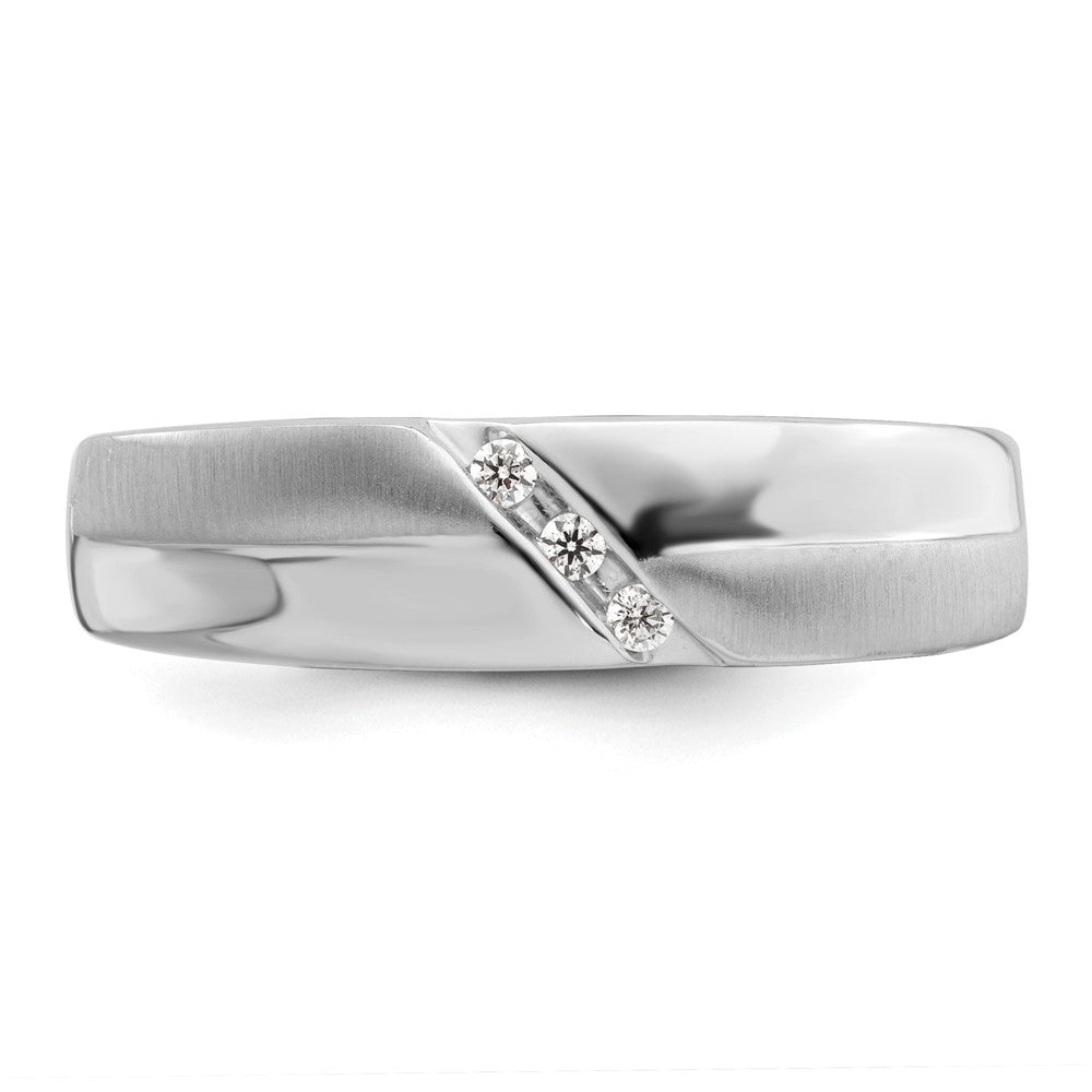 14K White Gold 3-Stone Satin and Polished 1/20 carat Diamond Men's Band Size 10
