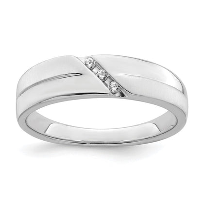 14K White Gold 3-Stone Satin and Polished 1/20 carat Diamond Men's Band Size 10