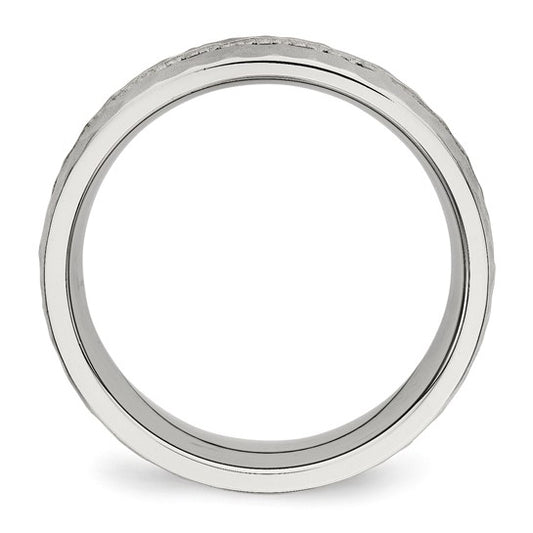 Stainless Steel Brushed and Hammered Black Cubic Zirconia 7.5mm Band Ring