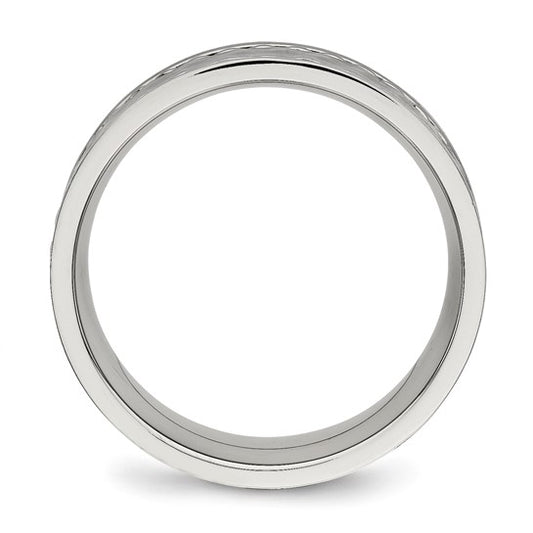 Stainless Steel Polished and Hammered 8mm Comfort Fit Band Ring