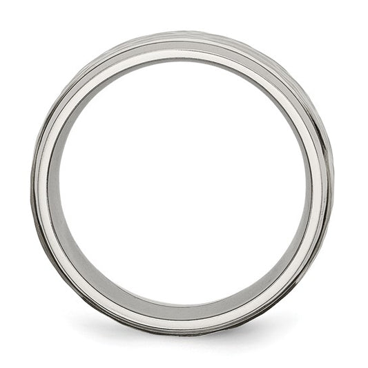 Titanium Polished and Hammered 8mm Beveled Edge Band Ring