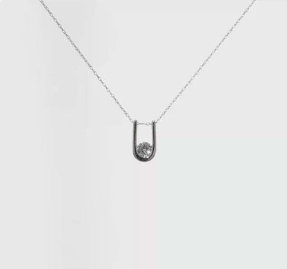 14k White Gold 1/3 Ct Lab Grown Diamond U-Shape Pendant Necklace 18" VS/SI, G