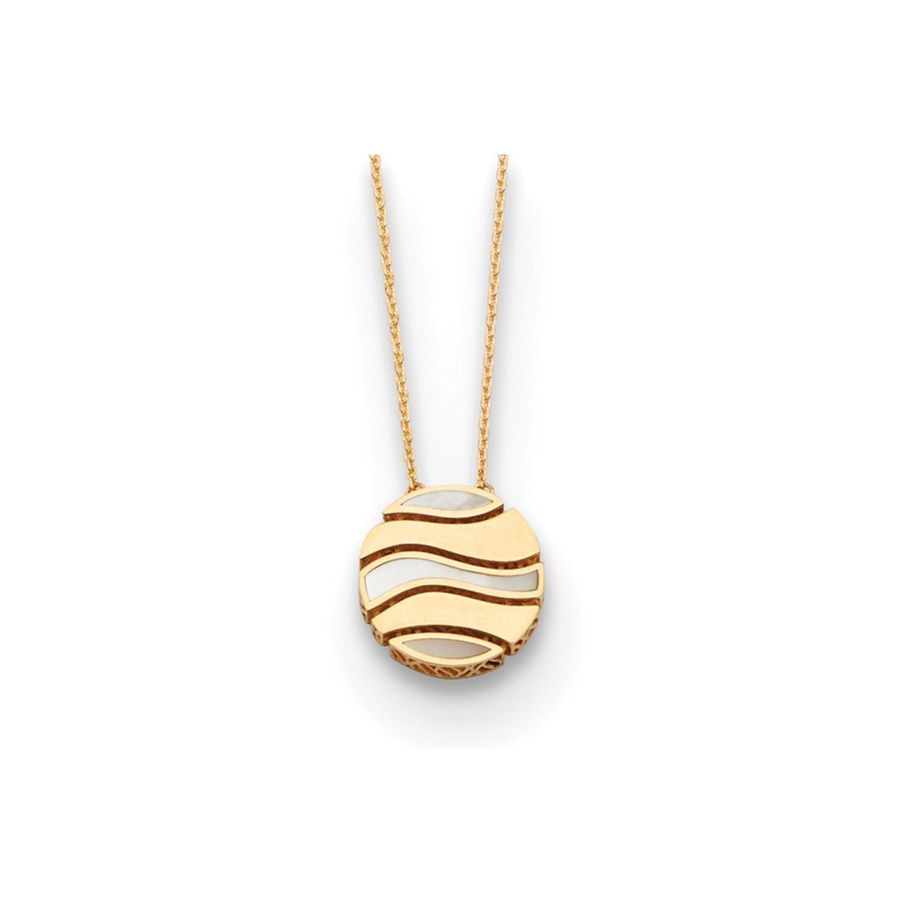 D2D 14K Mother of Pearl 17mm Wave Circle 16in Pearls Necklaces