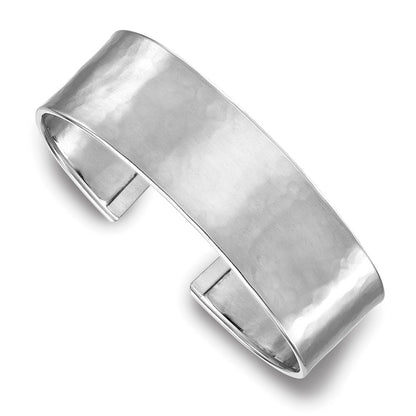 D2D 14K White Gold Hammered 19mm Cuff Bangle