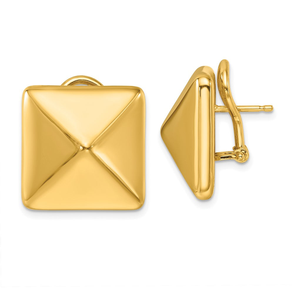 D2D 14K 19.2mm Square Pyramid Shape Omega Back Earrings