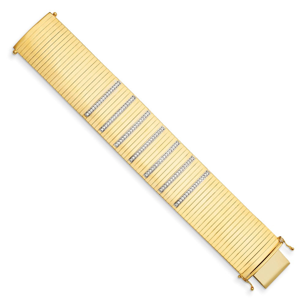 D2D 14K Diamond Wide Band 7.25 inch Diamond Bracelet