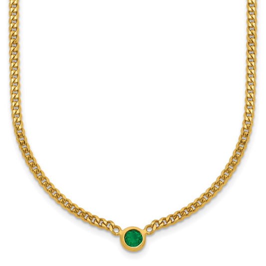 D2D 14K Emerald Curb Link 7.25 inch Gemstone Bracelet