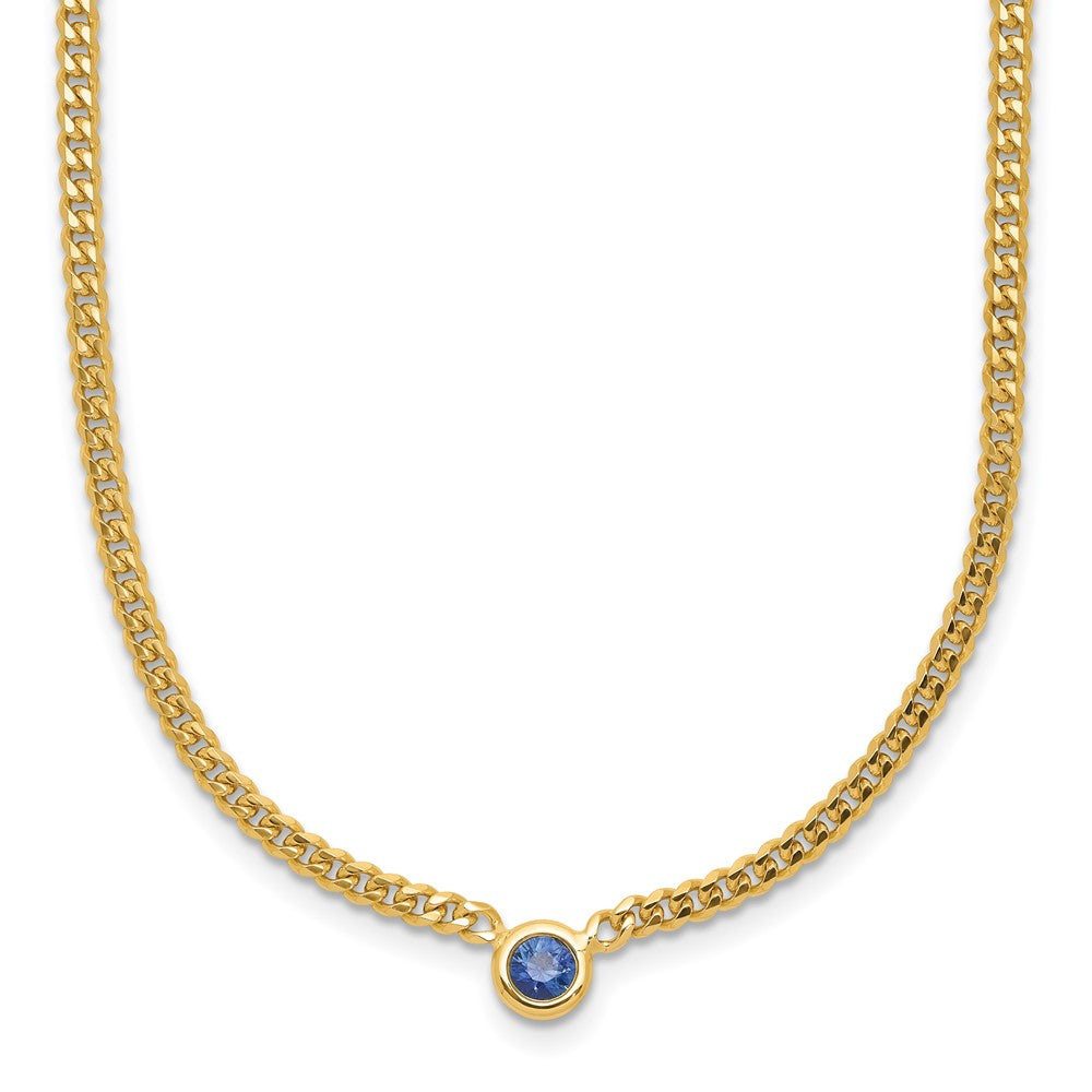 D2D 14K Sapphire Curb Link 7.25 inch Gemstone Bracelet