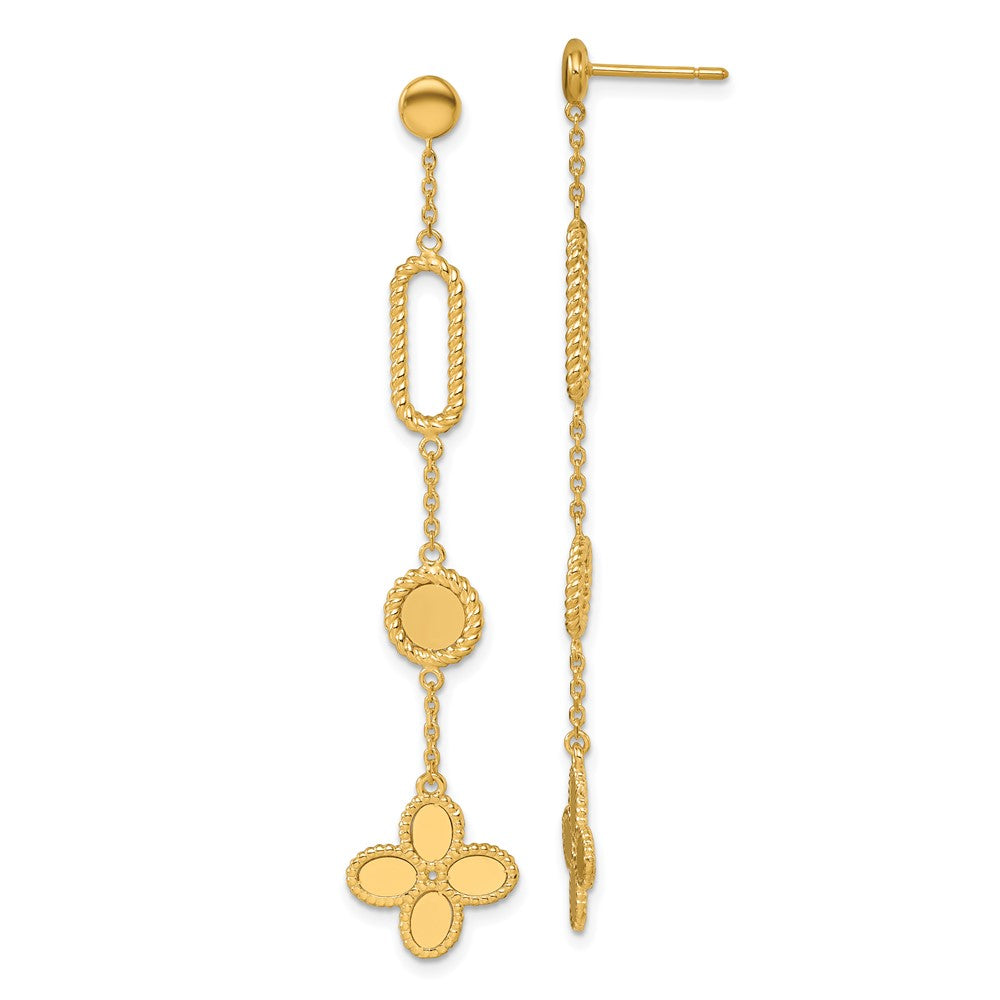 D2D 14K Rope Edge Flower/Circle/Paperclip Dangle Earrings