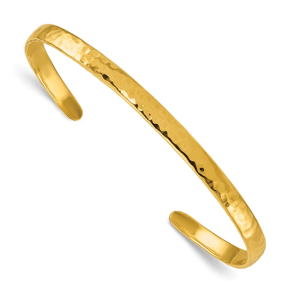 D2D 14K Hammered Polished 4.5mm Cuff Bangle